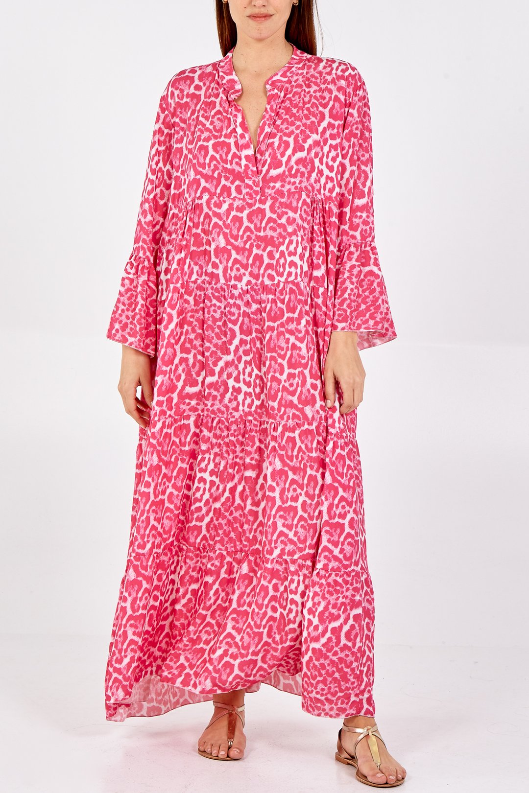 Pauseology bold print 3/4 sleeve comfortable clothing women menopause stylish cool lightweight smock dress tiered dress italian made maxi cascade holiday dress