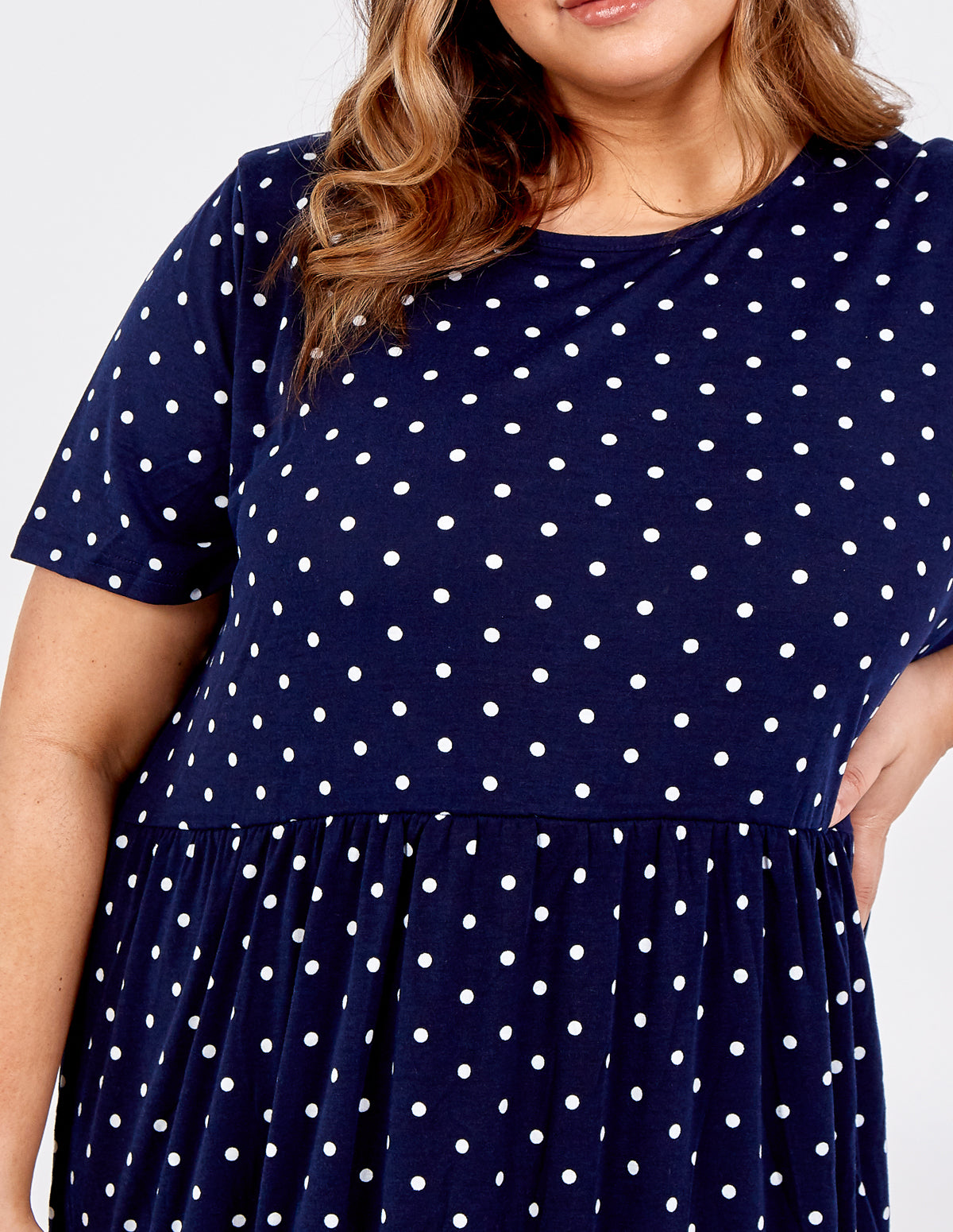 Pauseology Curve Short sleeved Tiered Polka Dot Smock Dress menopause plus size tiered summer made in italy