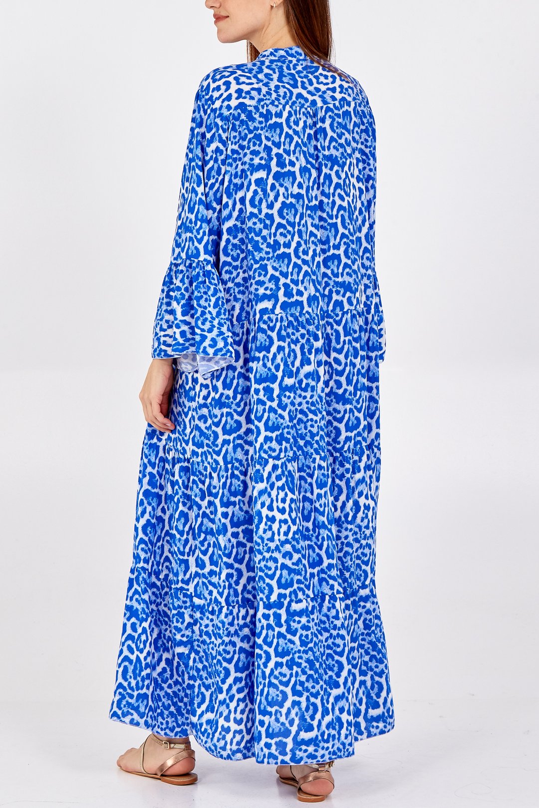Pauseology bold print 3/4 sleeve comfortable clothing women menopause stylish cool lightweight smock dress tiered dress italian made maxi cascade holiday dress