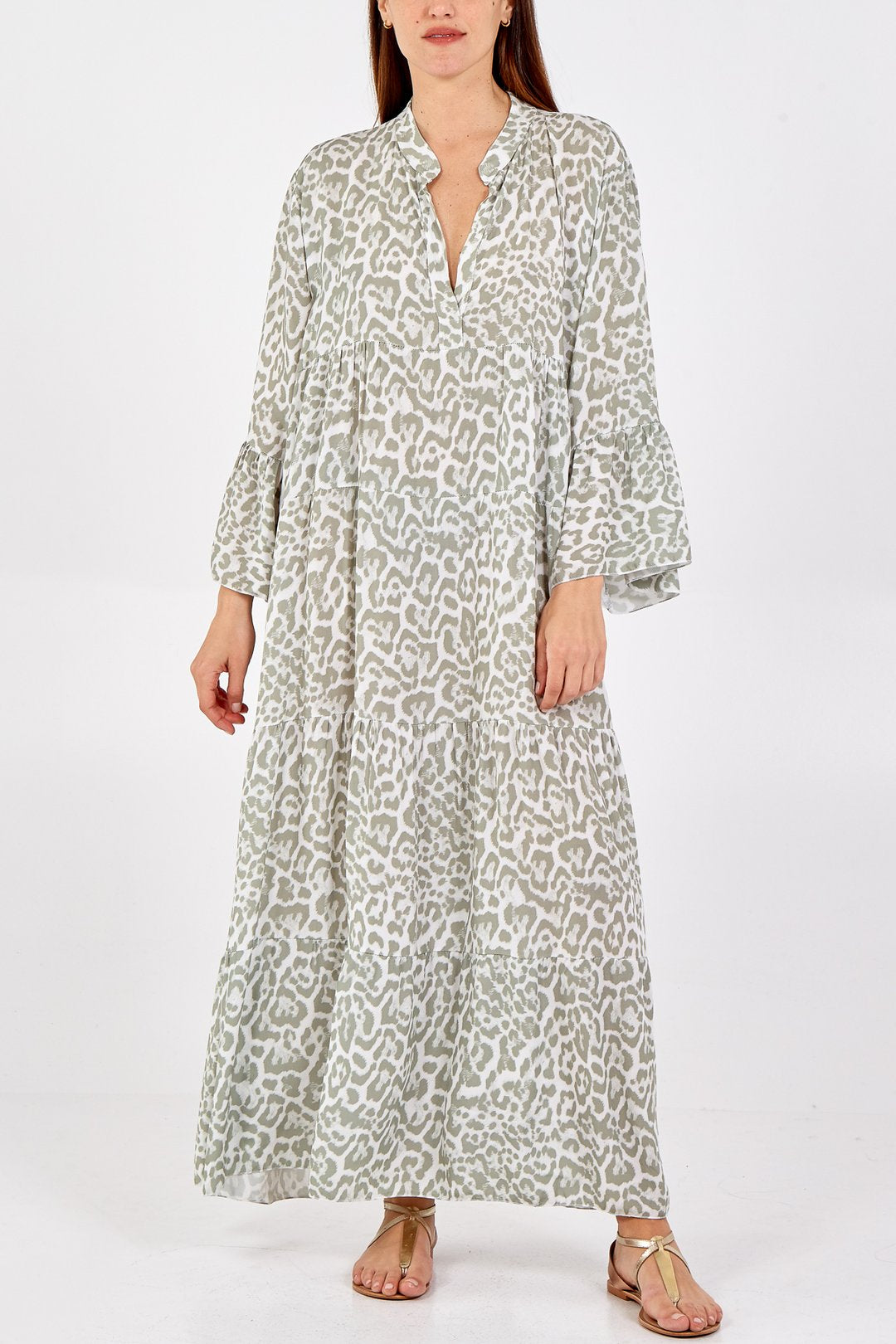 Pauseology bold print 3/4 sleeve comfortable clothing women menopause stylish cool lightweight smock dress tiered dress italian made maxi cascade holiday dress