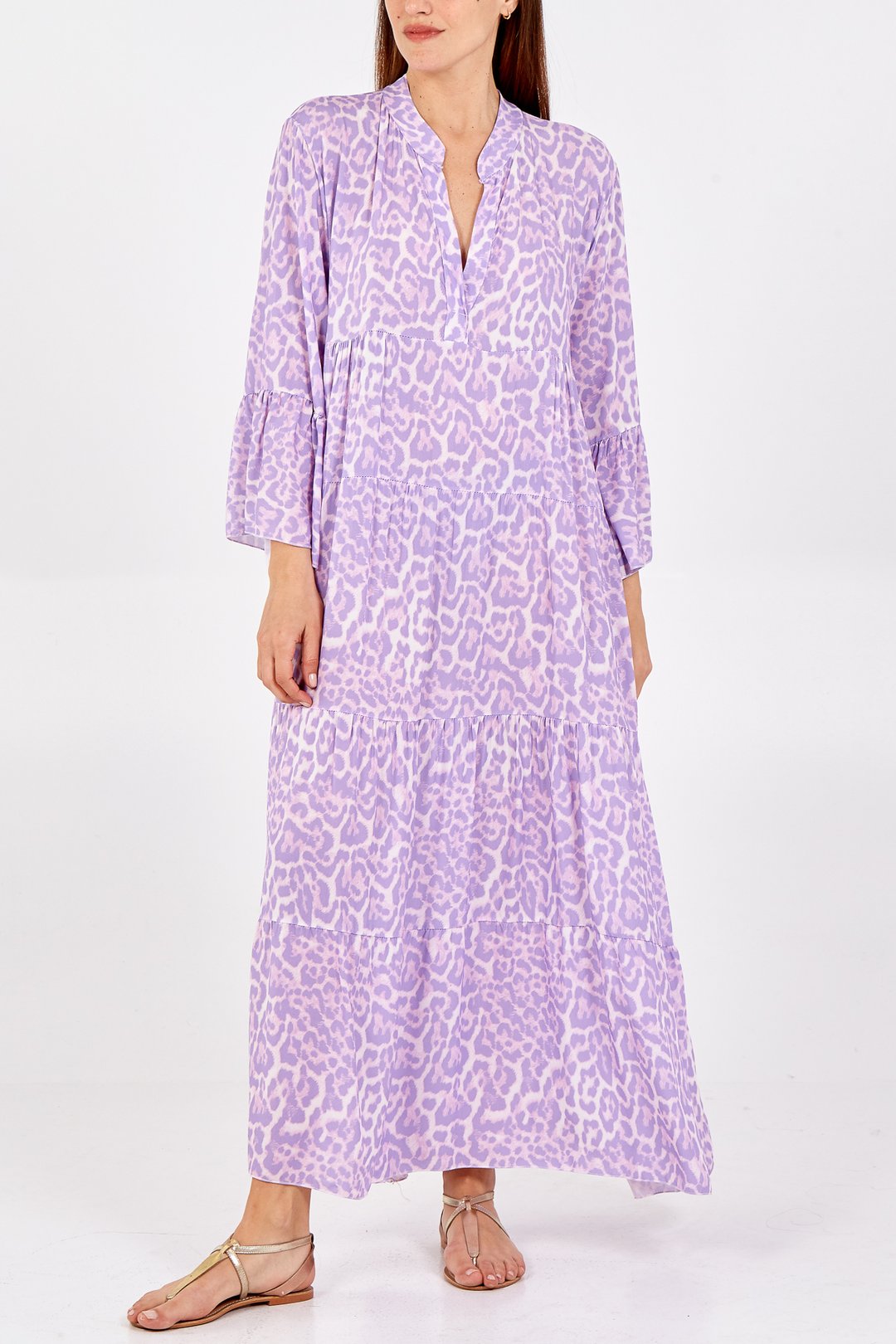Pauseology bold print 3/4 sleeve comfortable clothing women menopause stylish cool lightweight smock dress tiered dress italian made maxi cascade holiday dress