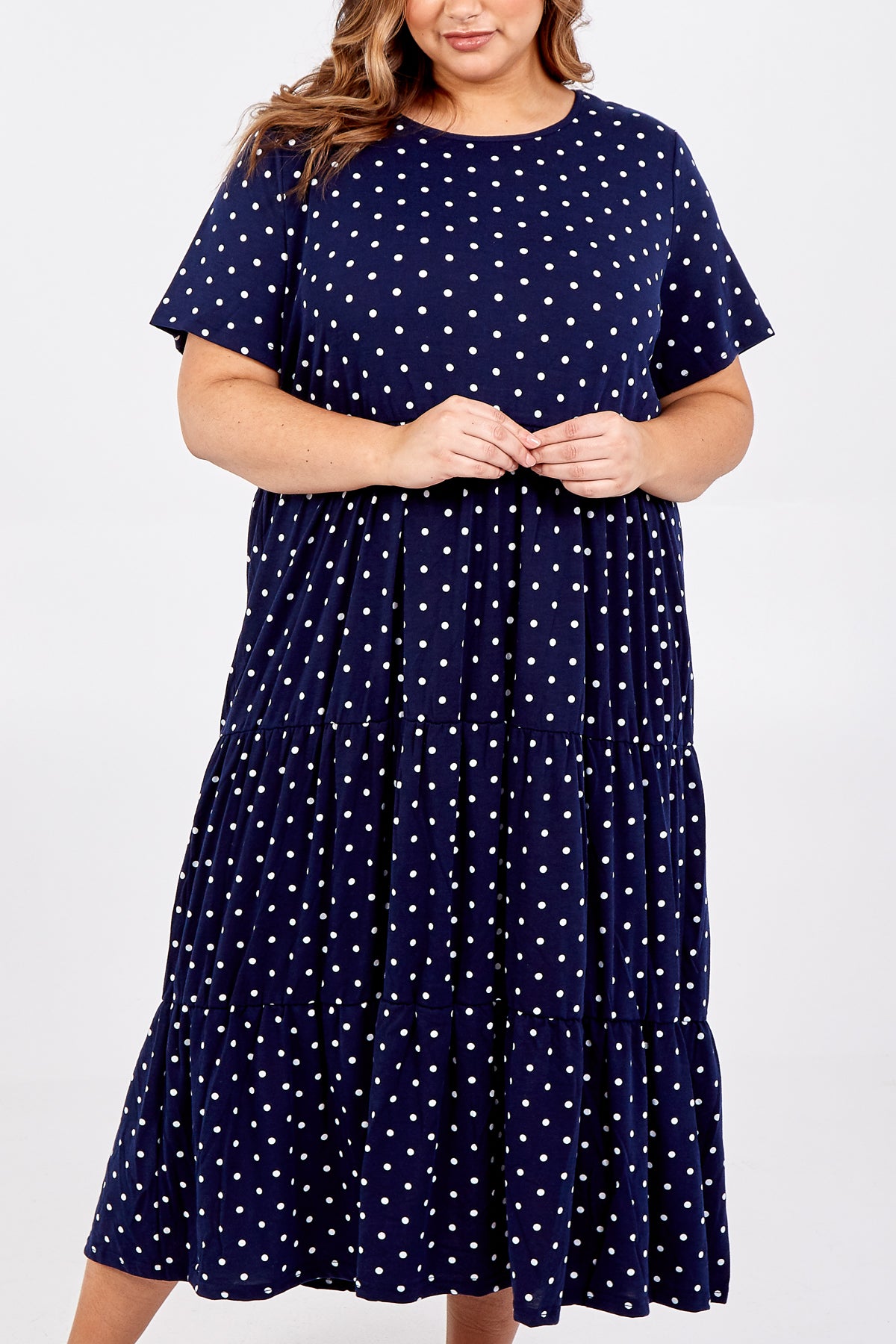 Pauseology Curve Short sleeved Tiered Polka Dot Smock Dress menopause plus size tiered summer made in italy
