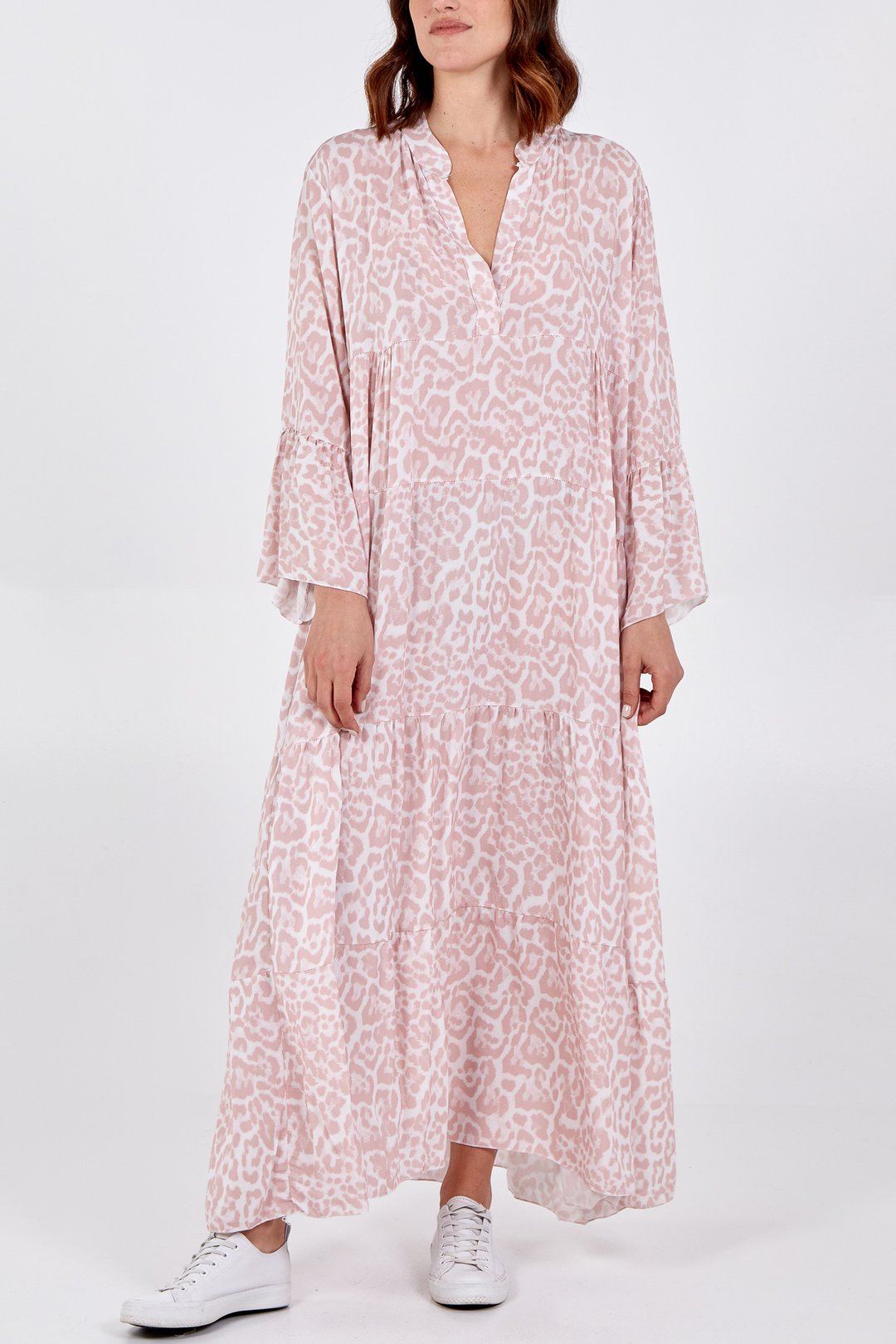 Pauseology bold print 3/4 sleeve comfortable clothing women menopause stylish cool lightweight smock dress tiered dress italian made maxi cascade holiday dress