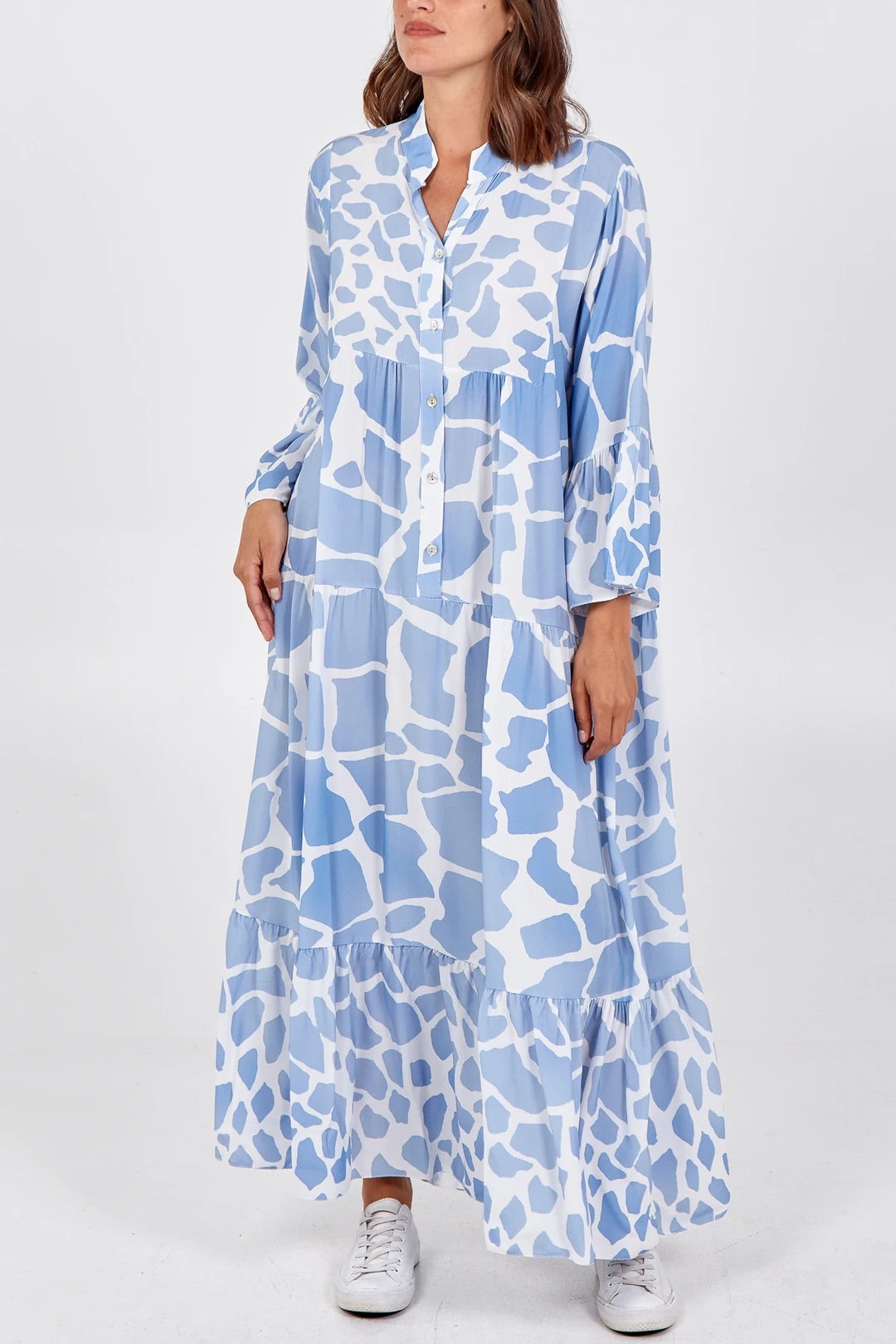 KENNEDI - Abstract Print Tiered Maxi Dress - Italian Made