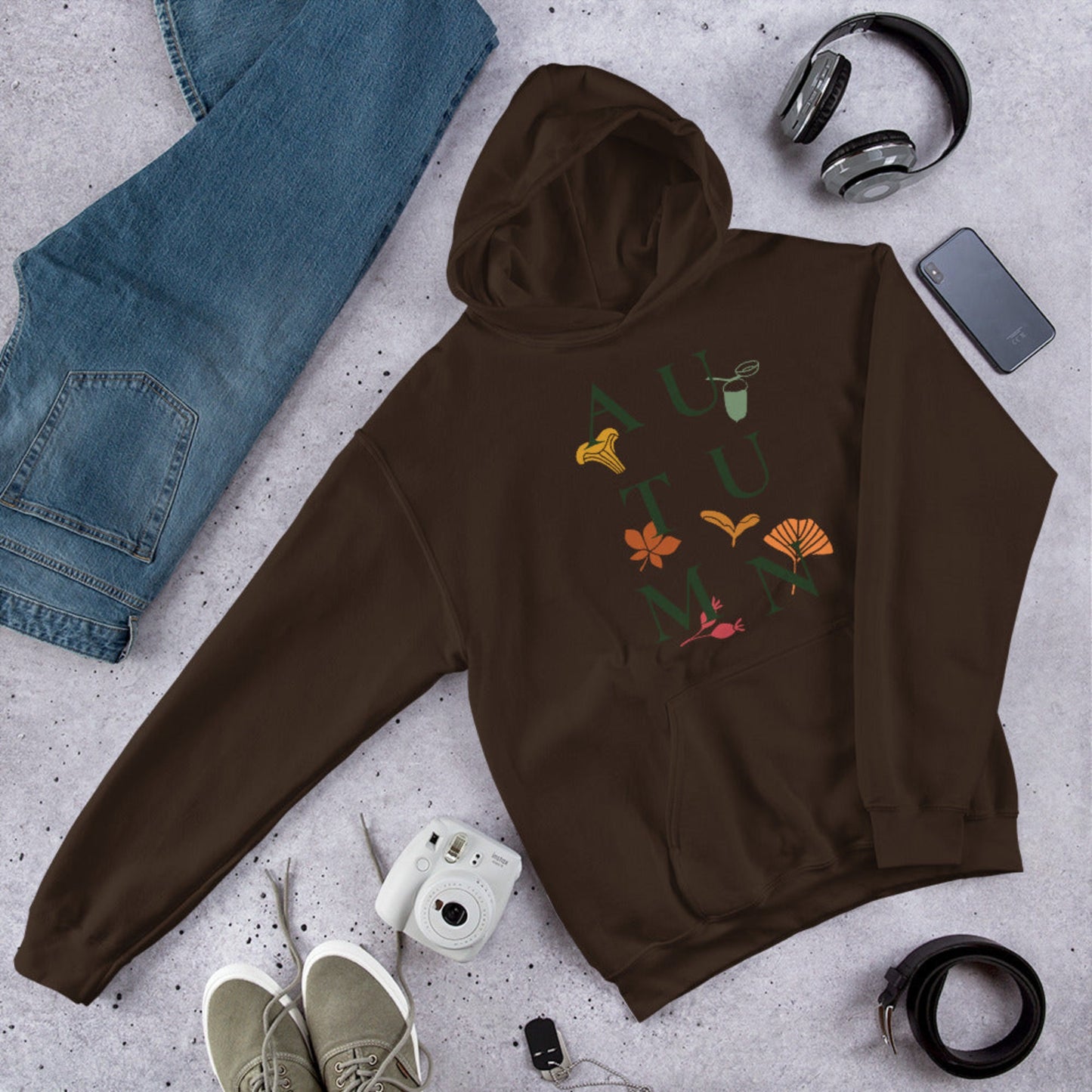 ANYA - Autumn Vibes Hoodies | Leaf Pattern Hoodies, Seasonal Hoodies, Neutral Colours Hoodies, Autumn Hoodies Women
