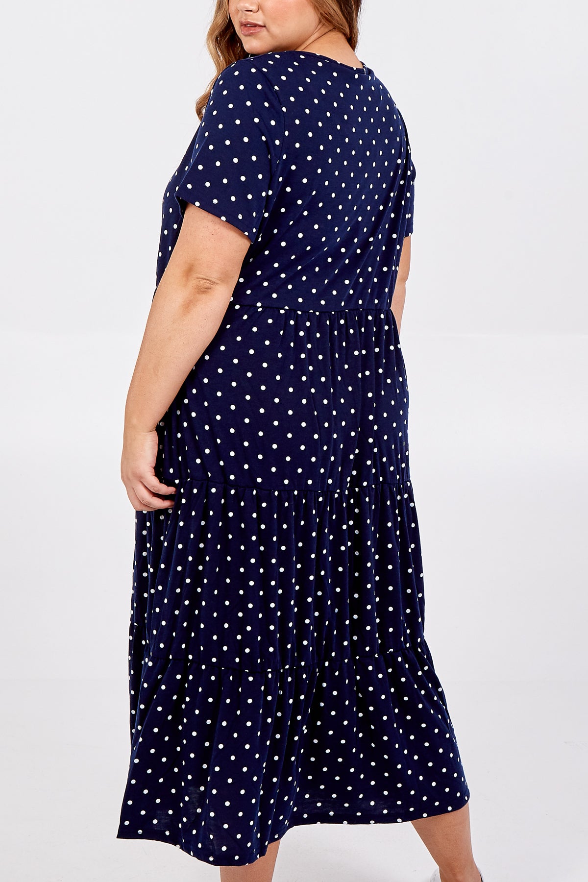 Pauseology Curve Short sleeved Tiered Polka Dot Smock Dress menopause plus size tiered summer made in italy