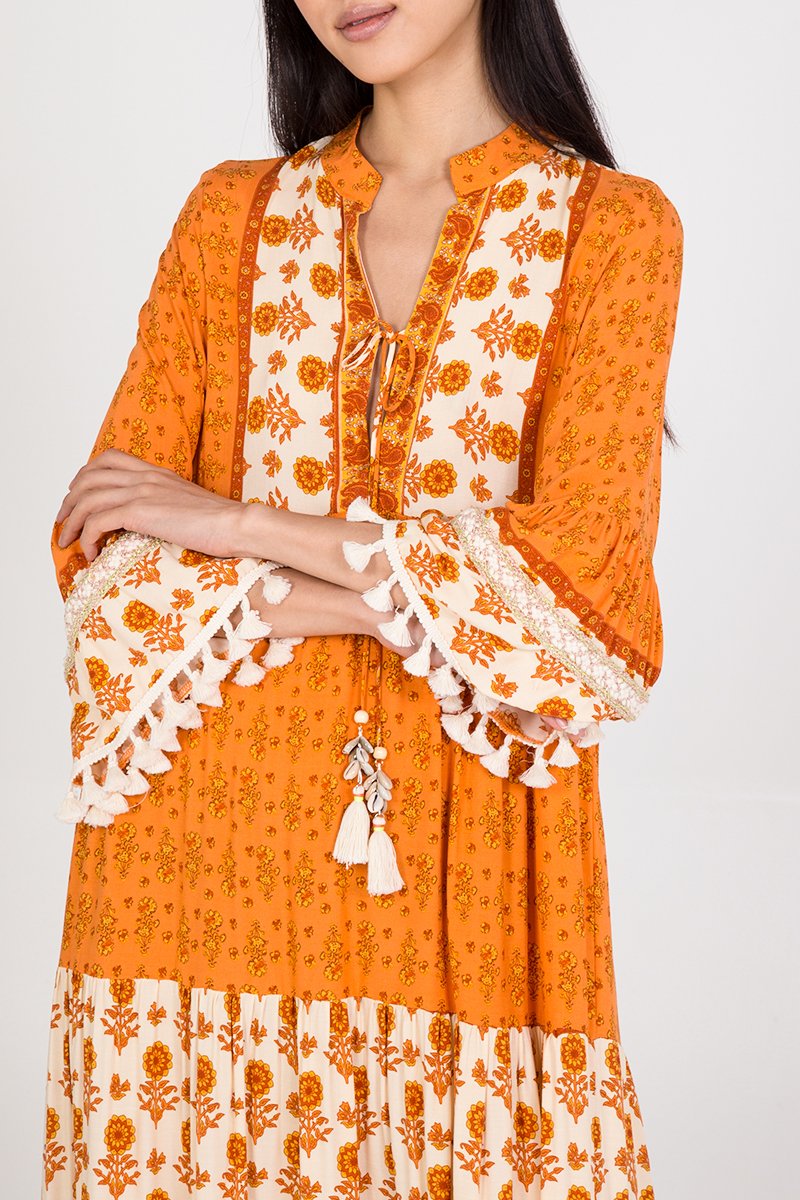 Pauseology QED London Boho Tassel Maxi Dress orange stylish summer