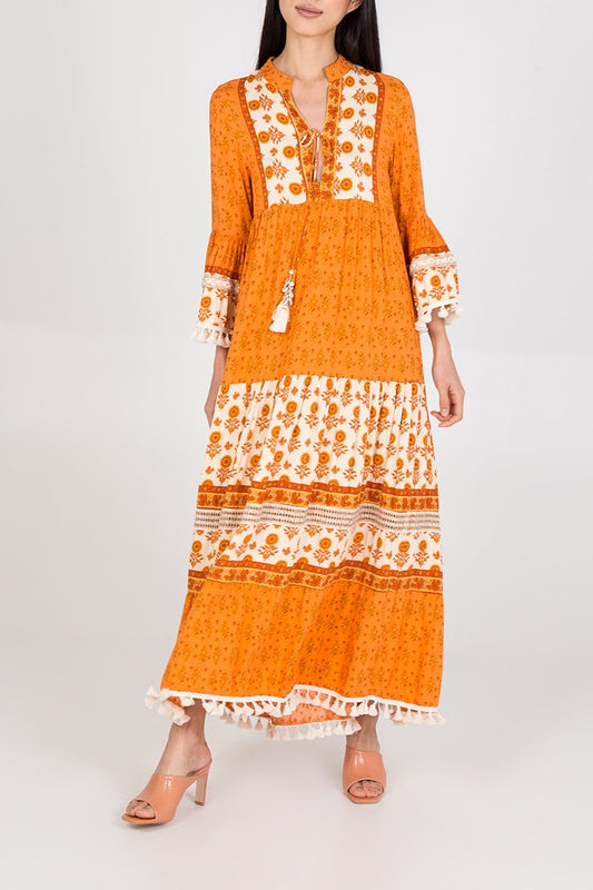 Pauseology  QED London Boho Tassel Maxi Dress orange stylish summer