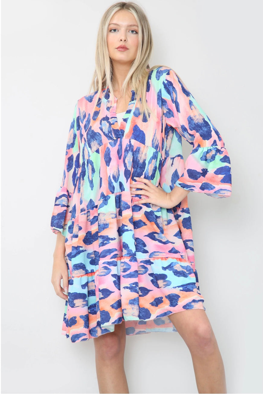 Pauseology leopard colourful comfortable clothing women menopause stylish tiered smock dresses italian made beachwear summer dresses 