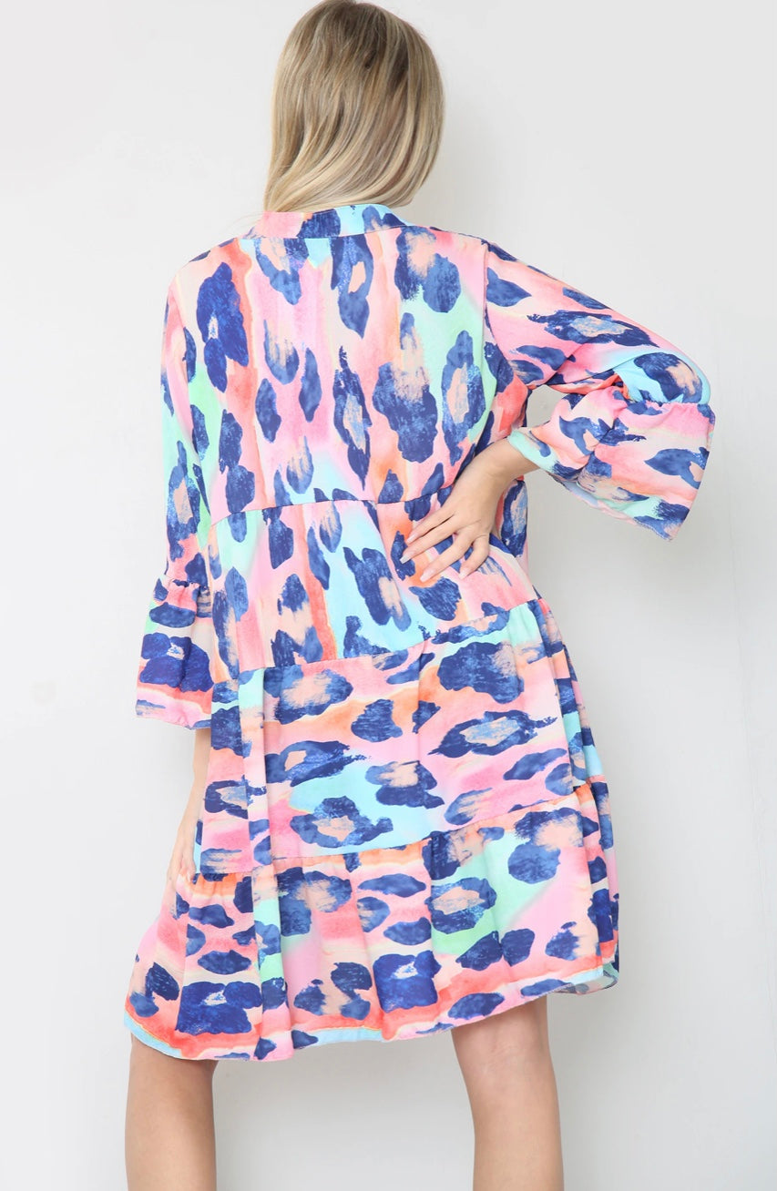 Pauseology leopard colourful comfortable clothing women menopause stylish tiered smock dresses italian made beachwear summer dresses 