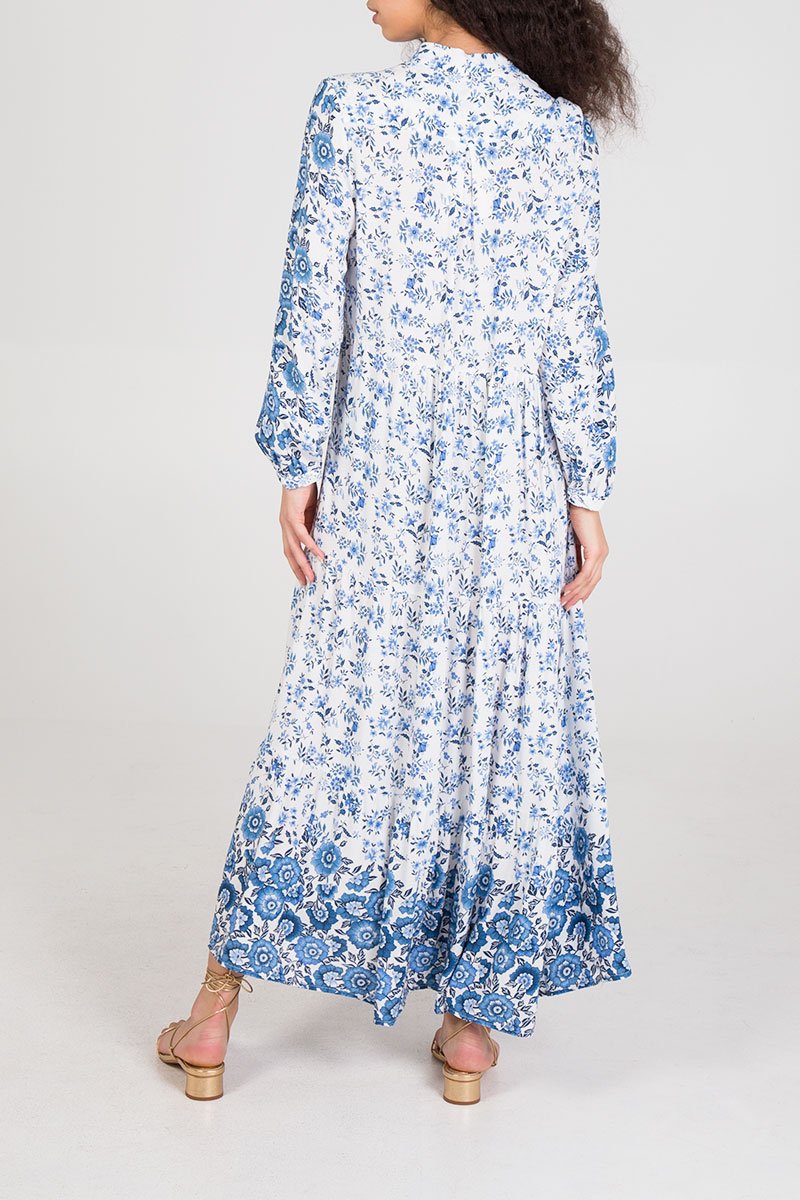 Pauseology blue Printed Long Sleeve Shirt Dress QED London stylish boho